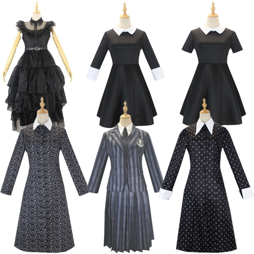 Costume Halloween Wednesday Adams Black Dress