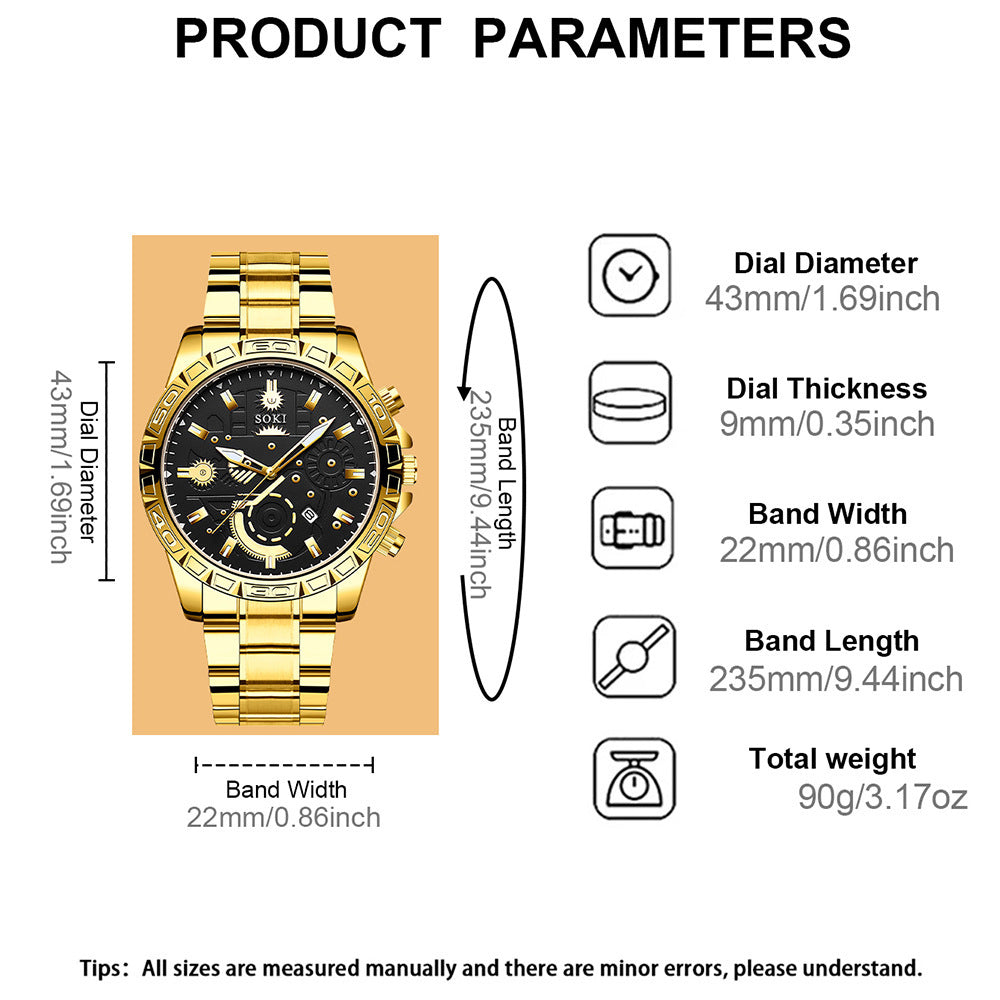 Montre Homme de Luxe Quartz – Bracelet Acier Inoxydable & Calendrier Élégant