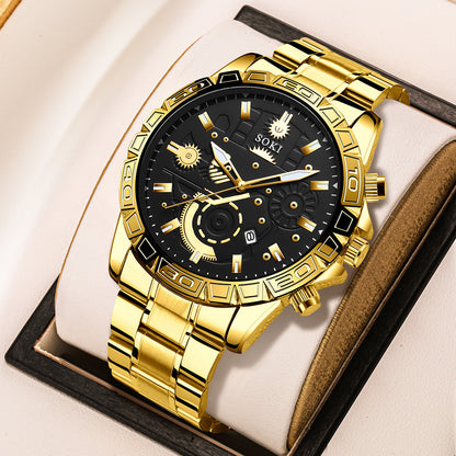 Montre Homme de Luxe Quartz – Bracelet Acier Inoxydable & Calendrier Élégant