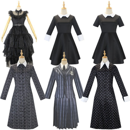 Costume Halloween Wednesday Adams Black Dress