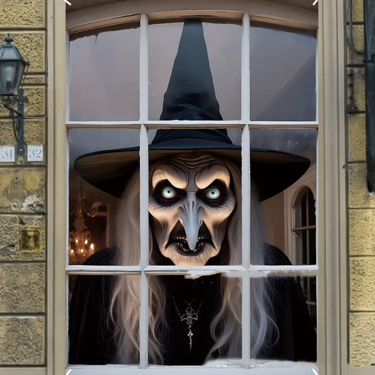 3D Holiday Window Cover Witch Halloween Window Cover