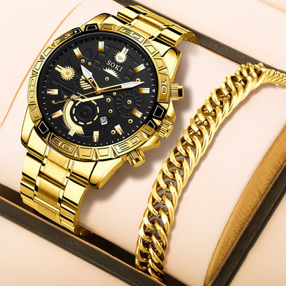 Montre Homme de Luxe Quartz – Bracelet Acier Inoxydable & Calendrier Élégant