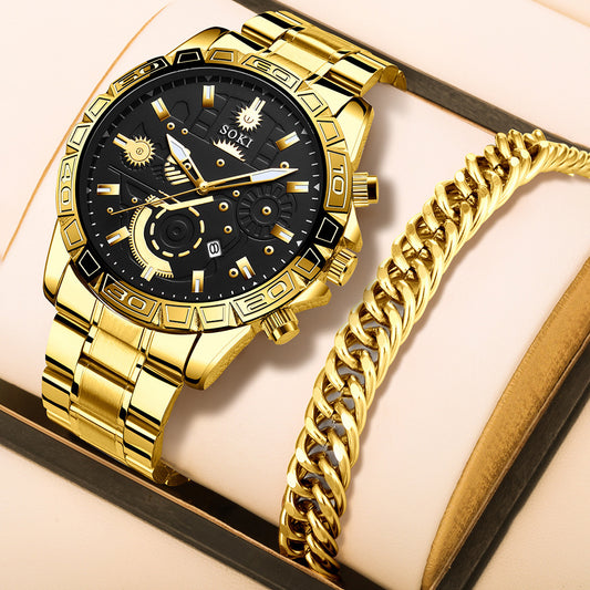 Montre Homme de Luxe Quartz – Bracelet Acier Inoxydable & Calendrier Élégant